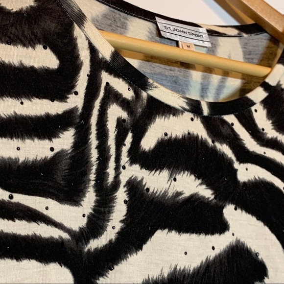 NWOT St John Sport Zebra Print Rhinestone Embellished Super Soft Blouse - Picture 4 of 5